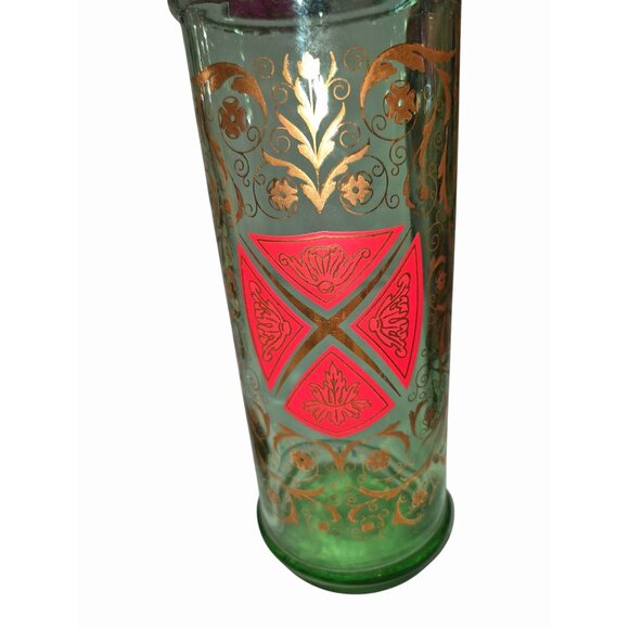 Vintage Glass Decanter Pair With Stoppers - Old Fitzgerald Prime & Green/Gold Fl - Picture 4 of 11